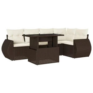 6-delige Loungeset met kussens poly rattan bruin 6-delige Loungeset met kussens poly rattan bruin