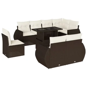 9-delige Loungeset met kussens poly rattan bruin 9-delige Loungeset met kussens poly rattan bruin