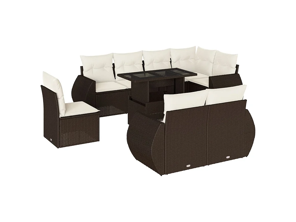 9-delige Loungeset met kussens poly rattan bruin