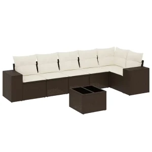 7-delige Loungeset met kussens poly rattan bruin 7-delige Loungeset met kussens poly rattan bruin