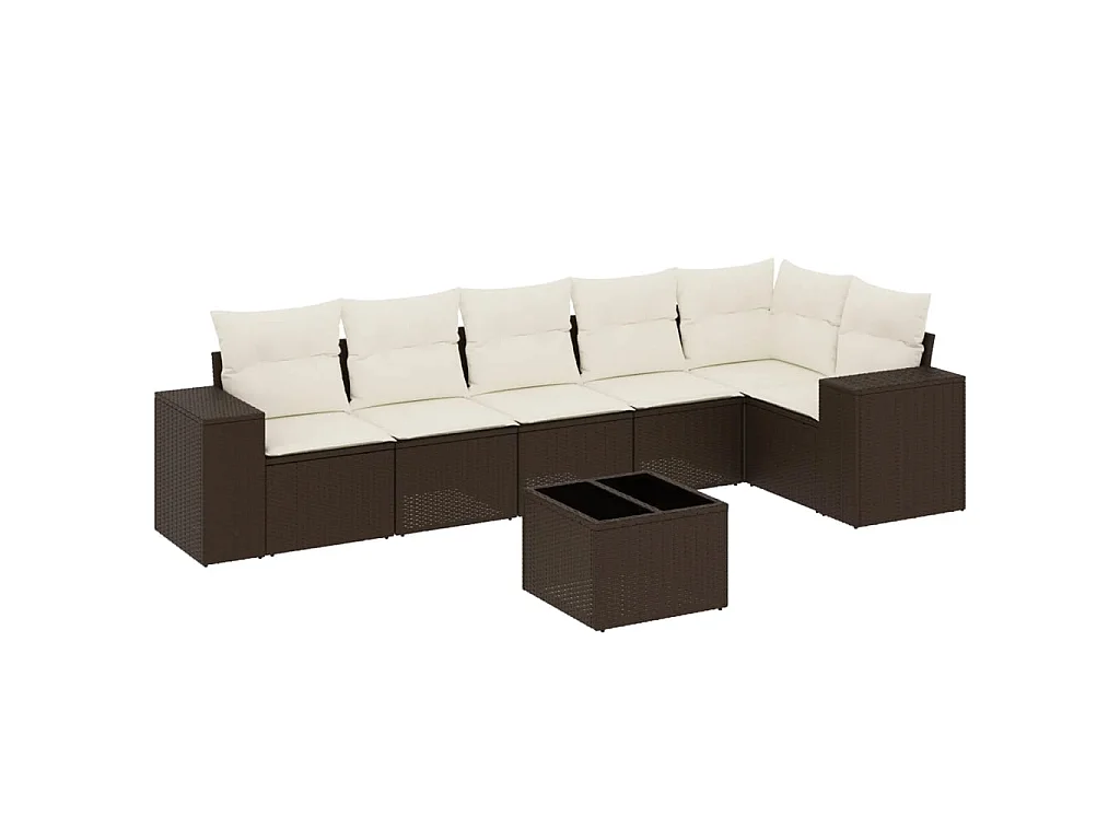 7-delige Loungeset met kussens poly rattan bruin