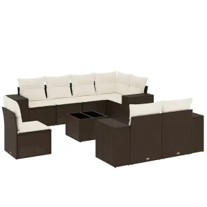 9-delige Loungeset met kussens poly rattan bruin 9-delige Loungeset met kussens poly rattan bruin