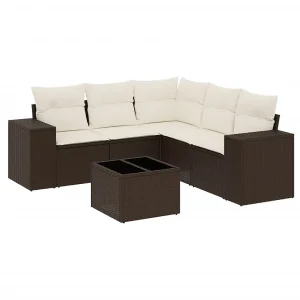6-delige Loungeset met kussens poly rattan bruin 6-delige Loungeset met kussens poly rattan bruin