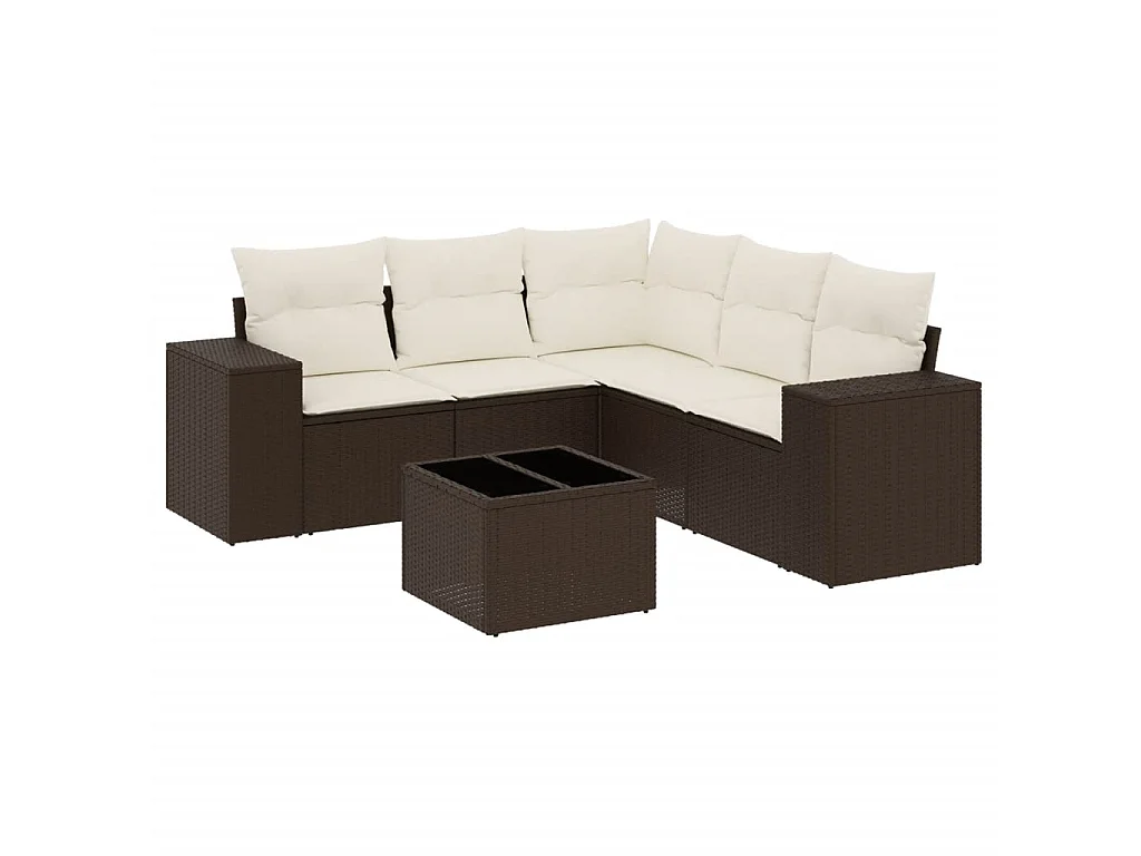 6-delige Loungeset met kussens poly rattan bruin