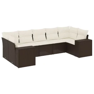 7-delige Loungeset met kussens poly rattan bruin 7-delige Loungeset met kussens poly rattan bruin