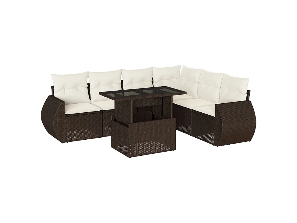 7-delige Loungeset met kussens poly rattan bruin