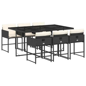 7-delige Tuinset met kussens poly rattan zwart 7-delige Tuinset met kussens poly rattan zwart