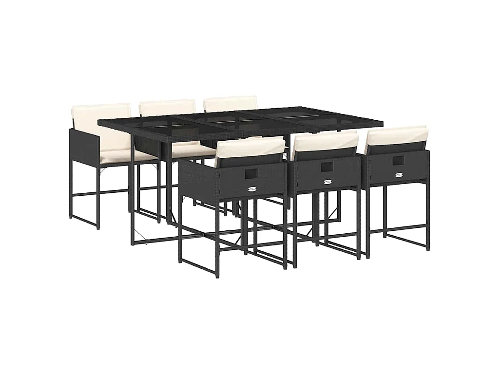 7-delige Tuinset met kussens poly rattan zwart