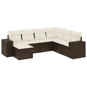 7-delige Loungeset met kussens poly rattan bruin 7-delige Loungeset met kussens poly rattan bruin