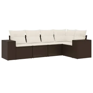 5-delige Loungeset met kussens poly rattan bruin 5-delige Loungeset met kussens poly rattan bruin