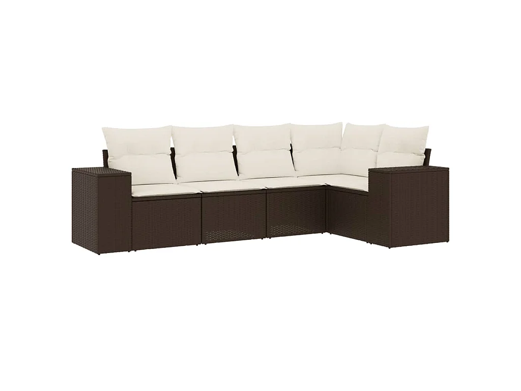 5-delige Loungeset met kussens poly rattan bruin