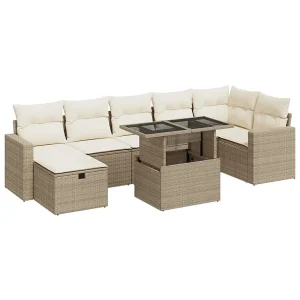 8-delige Loungeset met kussens poly rattan beige