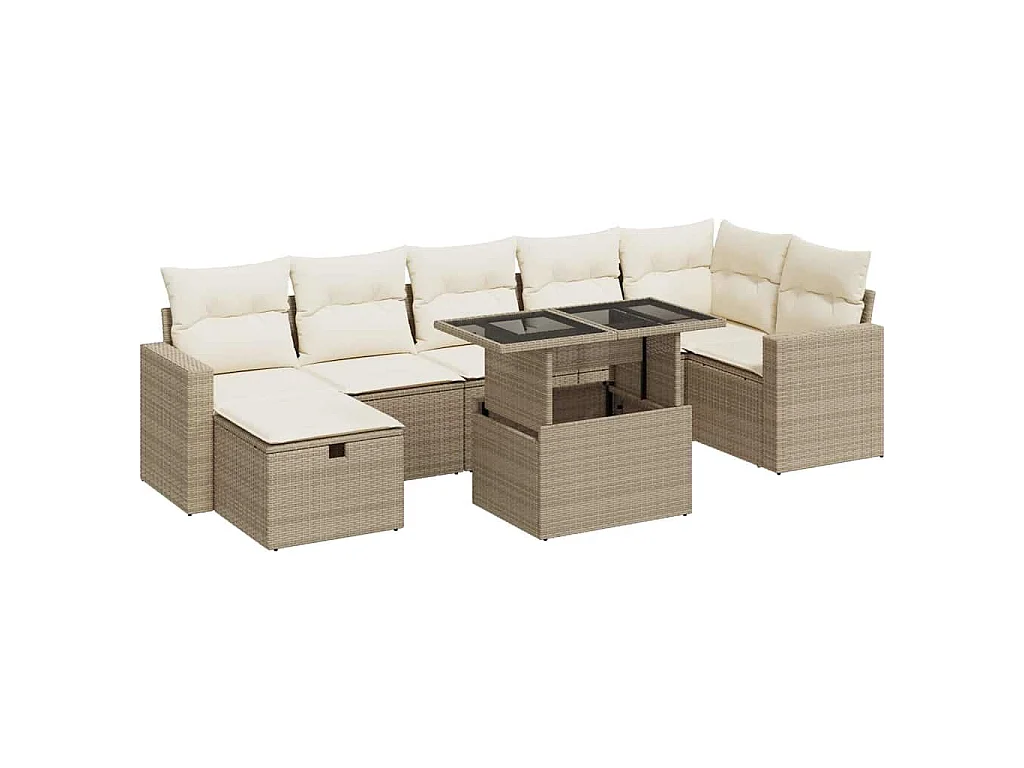 8-delige Loungeset met kussens poly rattan beige