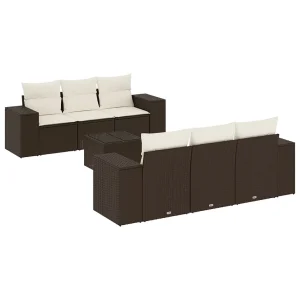 7-delige Loungeset met kussens poly rattan bruin 7-delige Loungeset met kussens poly rattan bruin