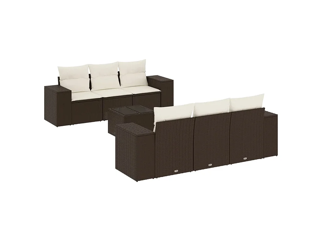 7-delige Loungeset met kussens poly rattan bruin