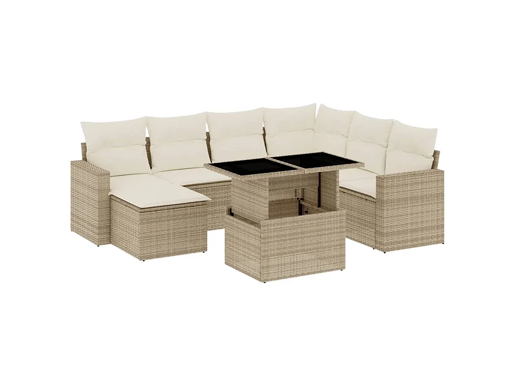 8-delige Loungeset met kussens poly rattan beige