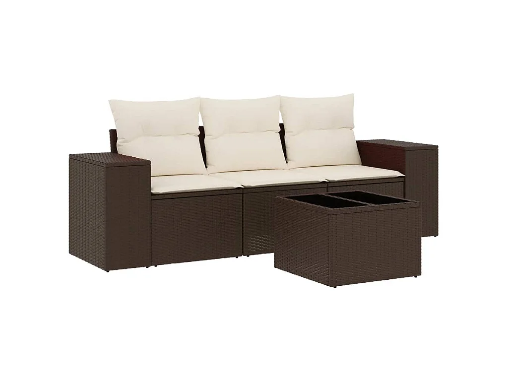 4-delige Loungeset met kussens poly rattan bruin