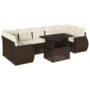 8-delige Loungeset met kussens poly rattan bruin 8-delige Loungeset met kussens poly rattan bruin