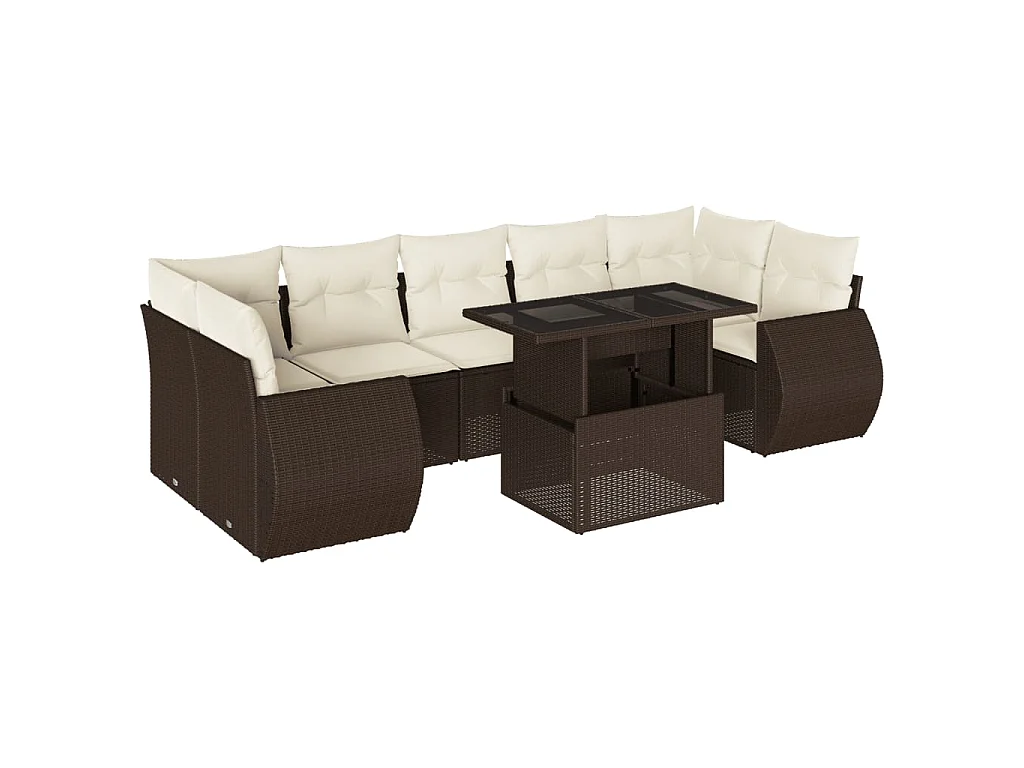 8-delige Loungeset met kussens poly rattan bruin