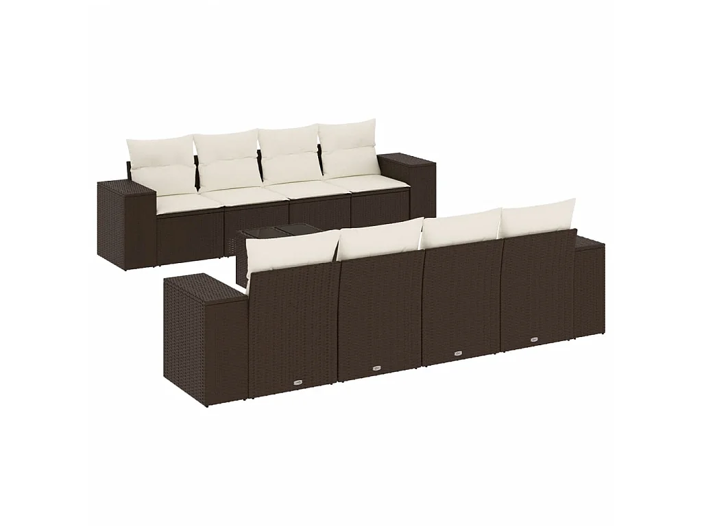 9-delige Loungeset met kussens poly rattan bruin