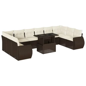 11-delige Loungeset met kussens poly rattan bruin 11-delige Loungeset met kussens poly rattan bruin
