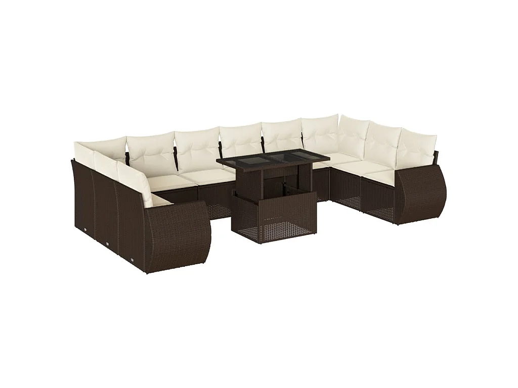 11-delige Loungeset met kussens poly rattan bruin