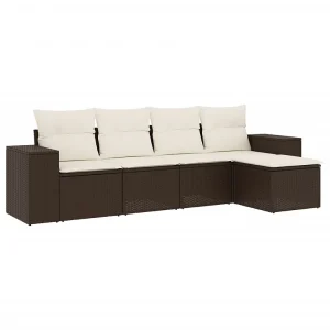 5-delige Loungeset met kussens poly rattan bruin 5-delige Loungeset met kussens poly rattan bruin