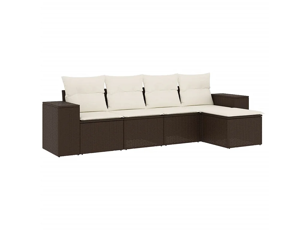 5-delige Loungeset met kussens poly rattan bruin