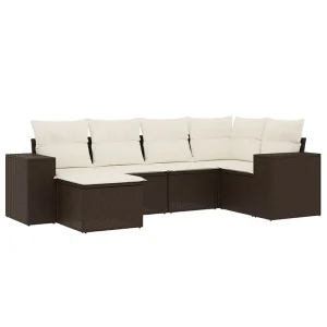6-delige Loungeset met kussens poly rattan bruin 6-delige Loungeset met kussens poly rattan bruin