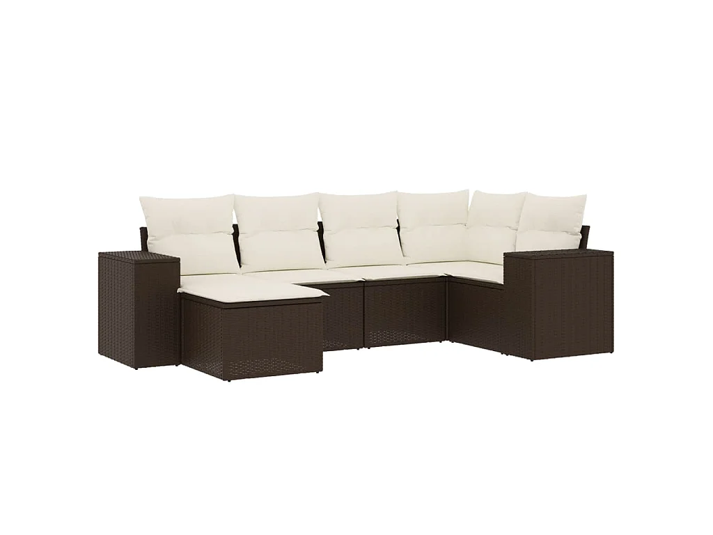 6-delige Loungeset met kussens poly rattan bruin