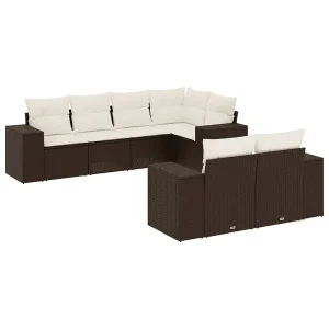 7-delige Loungeset met kussens poly rattan bruin 7-delige Loungeset met kussens poly rattan bruin