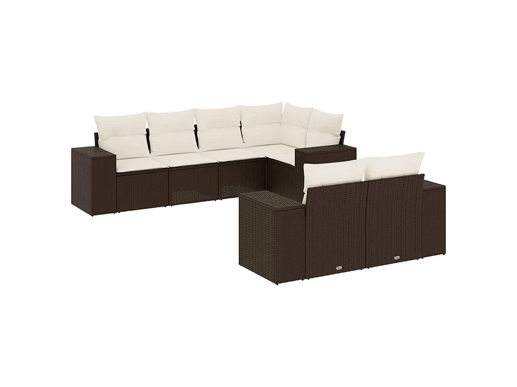 7-delige Loungeset met kussens poly rattan bruin