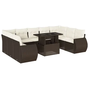 10-delige Loungeset met kussens poly rattan bruin 10-delige Loungeset met kussens poly rattan bruin