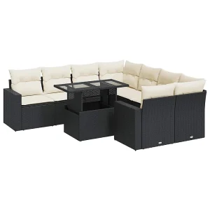 9-delige Loungeset met kussens poly rattan zwart 9-delige Loungeset met kussens poly rattan zwart
