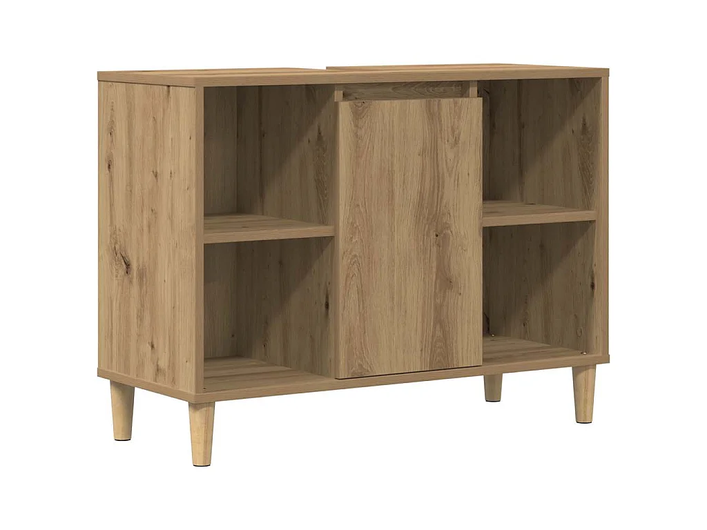 Badkamerkast 80x33x60 cm bewerkt hout artisanaal eikenkleur