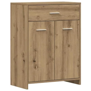 Badkamerkast 60x33x80 cm bewerkt hout artisanaal eikenkleurig