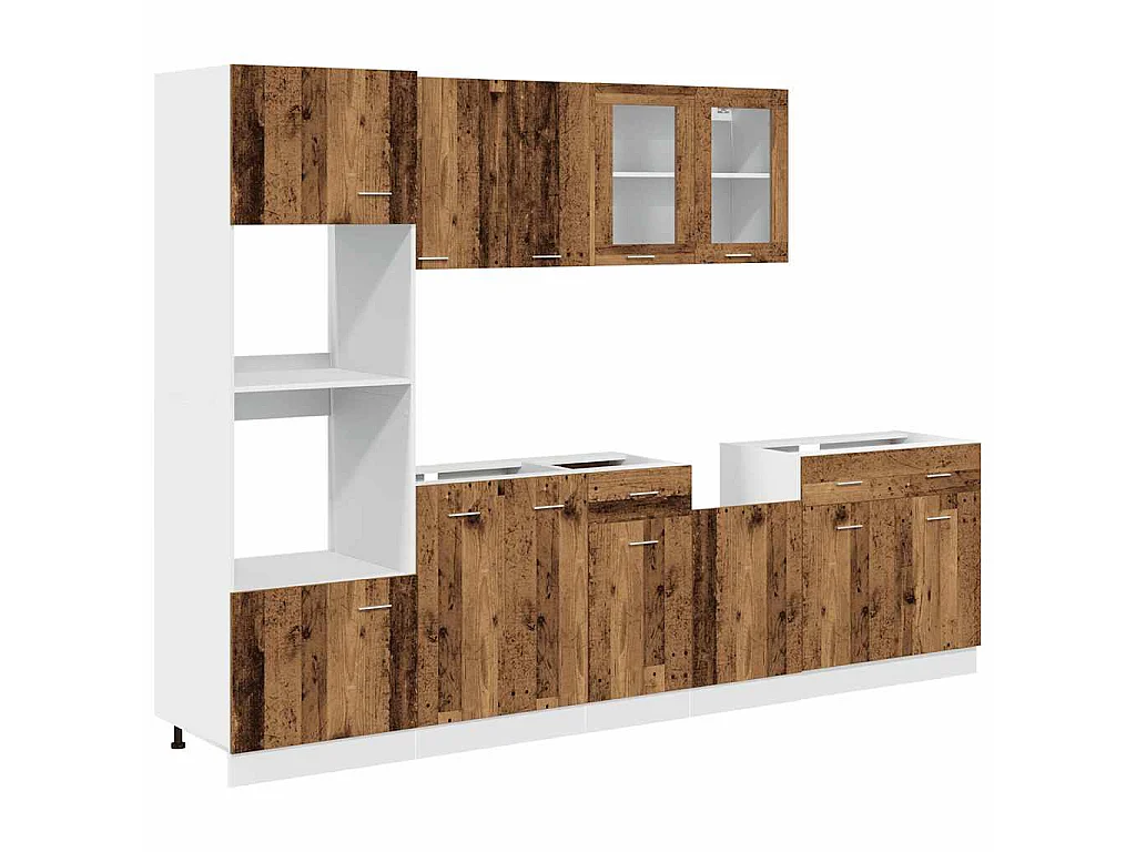 7-delige Keukenkastenset bewerkt hout oud houtkleurig