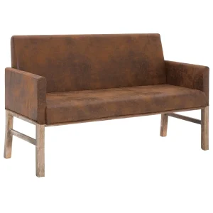 Bankje met armleuning 140 cm kunstsuède bruin Bankje met armleuning 140 cm kunstsuède bruin