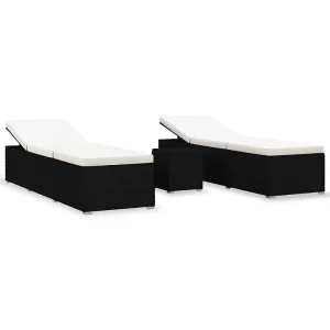 3-delige Ligbeddenset met theetafel poly rattan zwart 3-delige Ligbeddenset met theetafel poly rattan zwart