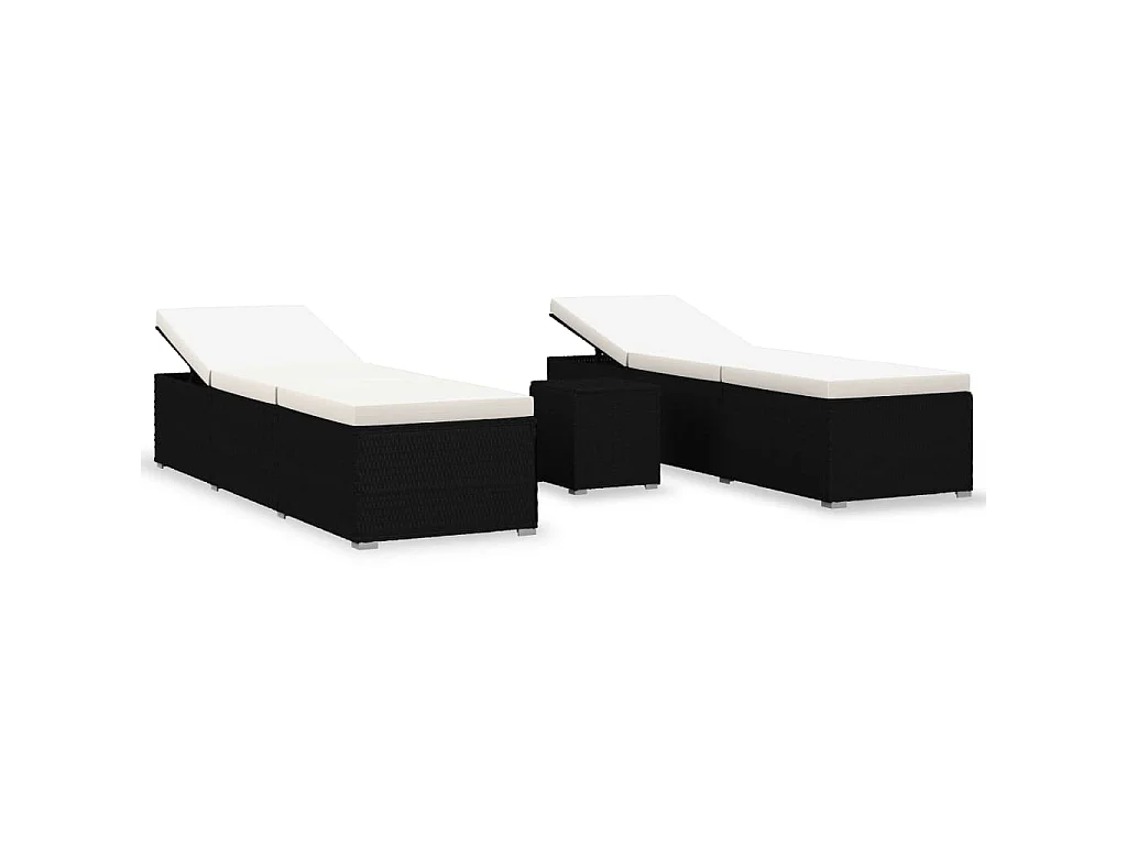 3-delige Ligbeddenset met theetafel poly rattan zwart