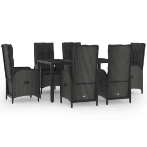 7-delige Tuinset met kussens poly rattan zwart 7-delige Tuinset met kussens poly rattan zwart