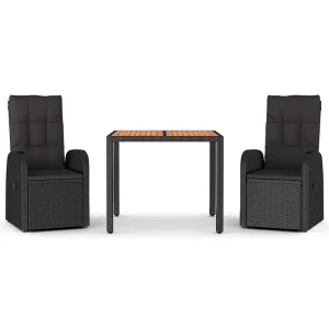 3-delige Tuinset met kussens poly rattan zwart 3-delige Tuinset met kussens poly rattan zwart