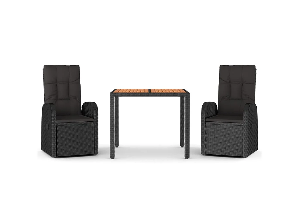 3-delige Tuinset met kussens poly rattan zwart