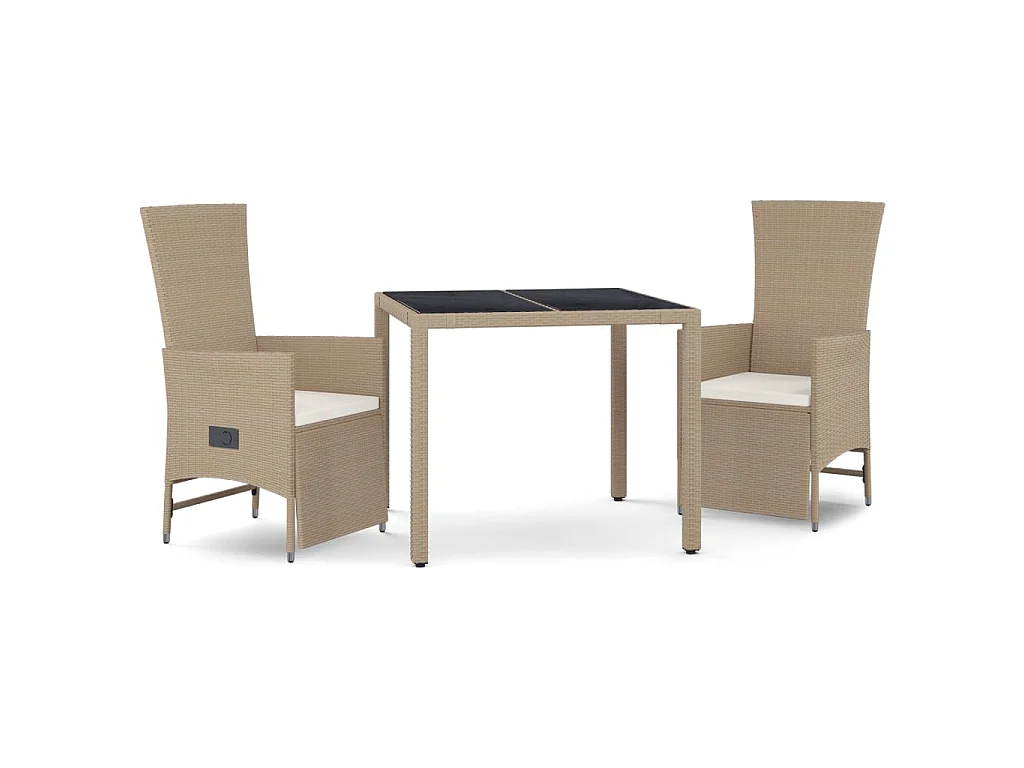 3-delige Tuinset met kussens poly rattan beige
