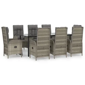 9-delige Tuinset met kussens poly rattan zwart en grijs 9-delige Tuinset met kussens poly rattan zwart en grijs