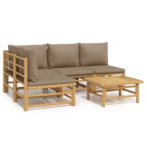 5-delige Loungeset met kussens bamboe taupe 5-delige Loungeset met kussens bamboe taupe