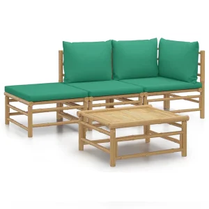 4-delige Loungeset met kussens bamboe groen 4-delige Loungeset met kussens bamboe groen