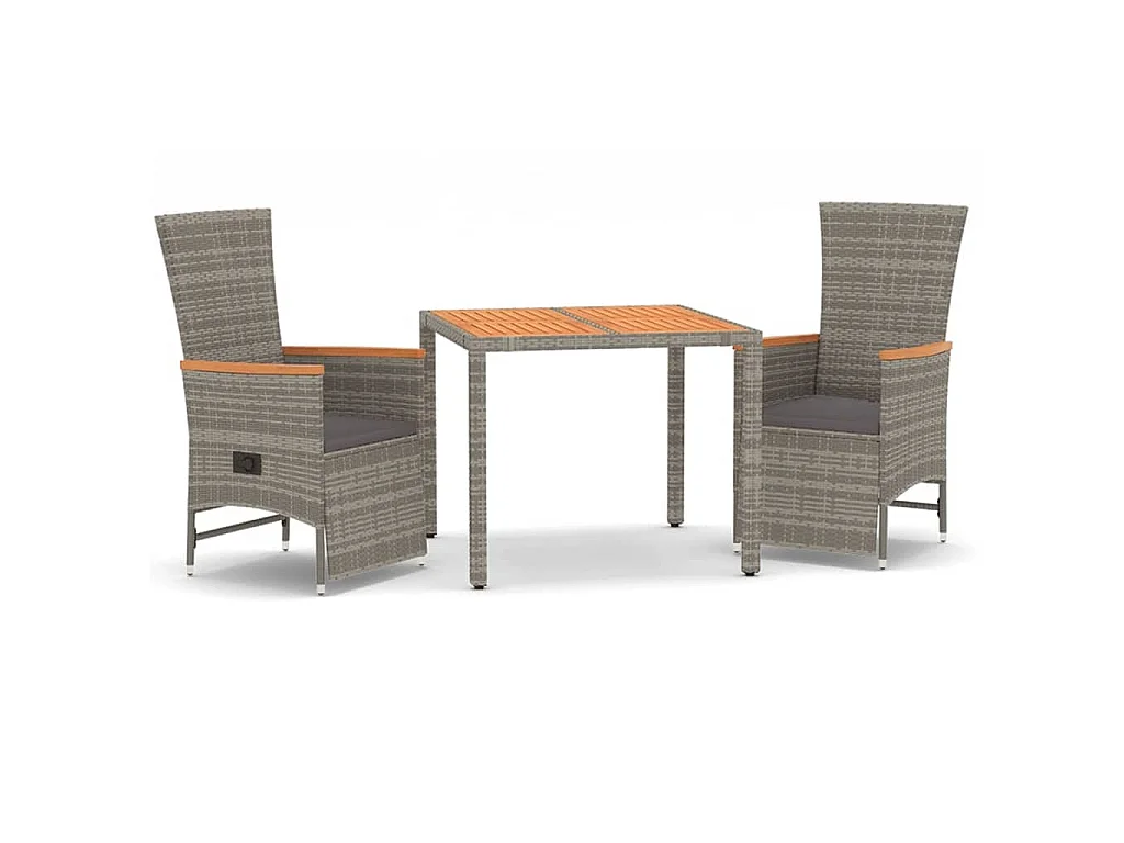 3-delige Tuinset met kussens poly rattan grijs