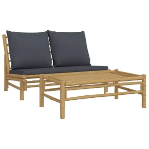2-delige Loungeset met kussens bamboe donkergrijs 2-delige Loungeset met kussens bamboe donkergrijs