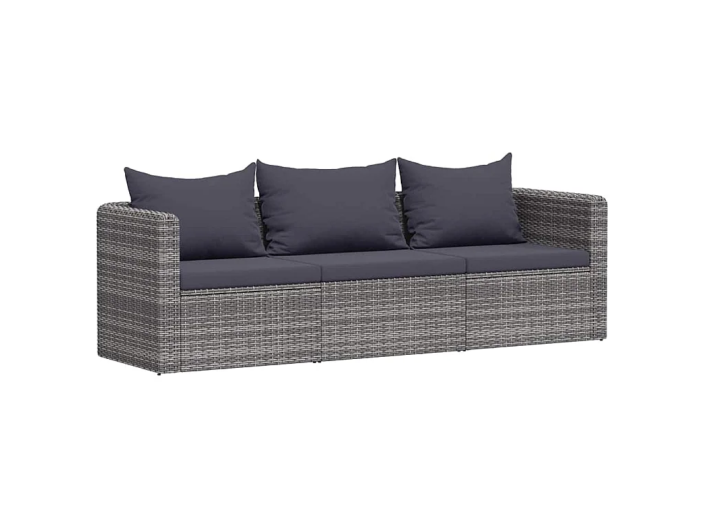 3-delige Loungeset met kussens poly rattan grijs